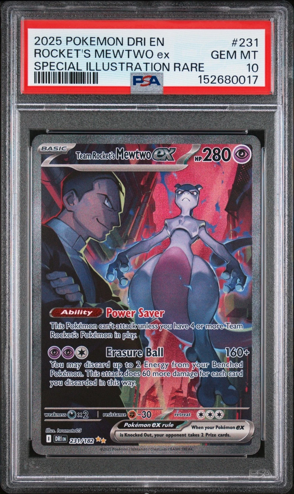 Mewtwo ex - 231/182 - SIR - Destined Rivals, PSA 10 – front photograph